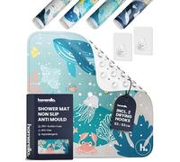 homerella Shower Mat Non Slip Anti Mould 53x53cm, Incl. Hooks for Drying