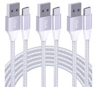 HomeRevel USB C Charger Cable, 3Pack 1M+2M+3M Type C Charger Cable Fast Charging 3A Nylon Braided USB C Cable for Samsung Galaxy S24/S23/S22, iPhone 15 Plus Pro Max, Google Pixel (Silver)