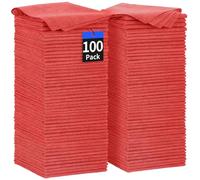 HOMERHYME Shop Towels Rags, 100 Pack Detailing Rags Microfiber Cleaning Cloth Bulk Absorbent Lint-Free Microfiber Towels for Mechanic, Automotive, Industries, Garage & Housekeeping 11.5"*11.5" Red