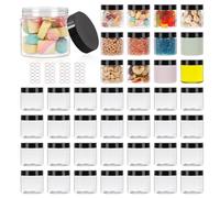 Homerove 40 Pack 6 OZ Plastic Jars with Lids, Empty Round Clear Slime Cosmetic Container with Labels, Leakproof Multi-use Refillable Storage Jar for Beauty Products, Samples, Travel, Food
