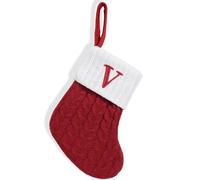 HOME'S FRIEND Alphabet Decorations Stockings, Cable Knit Letter Fireplace Hanging Stockings, Letter Embroidered Knitted Mini Stocking Festive Fireplace Décor Kids Pet Gift (V)