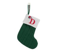 HOME'S FRIEND Alphabet Stocking, Letter Stocking Hanging Decoration, Letter Embroidered Knitted Mini Stocking Festive Fireplace Décor Kids Pet Gift (Green, D)