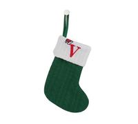 HOME'S FRIEND Alphabet Stocking, Letter Stocking Hanging Decoration, Letter Embroidered Knitted Mini Stocking Festive Fireplace Décor Kids Pet Gift (Green, V)