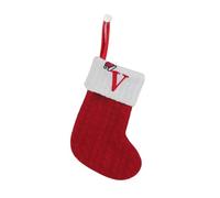 HOME'S FRIEND Alphabet Stocking, Letter Stocking Hanging Decoration, Letter Embroidered Knitted Mini Stocking Festive Fireplace Décor Kids Pet Gift (Red, V)