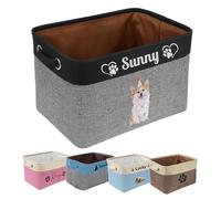 HOME'S FRIEND Custom Dogs Toy Storage Baskets, Personalised Name Pet Storage Bin,Foldable Dog Food Storage Box with Handle for Organizing Dog Cat Clothes,Shoes,Pet Accessories (A)