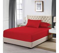 Homes-Linen 100% Egyptian Cotton 200TC Fitted Sheet 30cm Deep Pocket in Red | Size: Single Homes-Linen Red Single