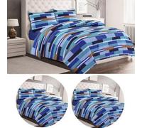 Homes & Linen 4 Pcs Max Blue Colour Block Stripes Duvet Cover Set & Valance Sheet & Pillowcase