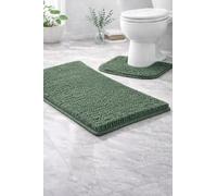 HOMES-LINEN Bath Mat Set 2 Piece Chenille - Ultra Soft Shaggy Bathroom Rugs Non Slip & Super Absorbent Anti-Mould Plush Pedestal & Bath Mat for Shower Bath & Bathroom Floor (Sage Green)