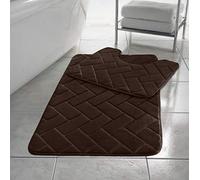 Homes-Linen Block Bricks Bath Mat Non Slip Pedestal Set Extra Absorbent 100% Memory Foam Bathroom Toilet Mat Rug Chocolate