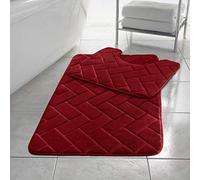 HOMES-LINEN Block Bricks Bath Mat Set Non Slip Pedestal Set Extra Absorbent 100% Memory Foam Bathroom Toilet Mat Rug Set (Red)