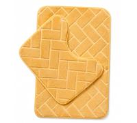 HOMES-LINEN Block Bricks Bath Mat Set Non Slip Pedestal Set Extra Absorbent 100% Memory Foam Bathroom Toilet Mat Rug Set (Ochre)