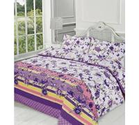 HOMES-LINEN Blossom Duvet Quilt Cover Polycotton Luxury Printed Bedding Set & Pillowcases (Lilac, Double)