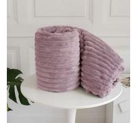Homes & Linen Chunky Ribbed Cord Faux Fur Velvet Touch Sofa Bed Throwover Soft Touch Blanket Blush Pink (200 X 240Cm)