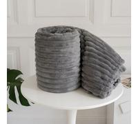 Homes & Linen Chunky Ribbed Cord Faux Fur Velvet Touch Sofa Bed Throwover Soft Touch Blanket Charcoal (200X240Cm)