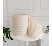 Homes & Linen Chunky Ribbed Cord Faux Fur Velvet Touch Sofa Bed Throwover Soft Touch Blanket Cream (200 X 240Cm)
