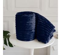 Homes & Linen Chunky Ribbed Cord Faux Fur Velvet Touch Sofa Bed Throwover Soft Touch Blanket Navy (150 X 200Cm)