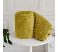 Homes & Linen Chunky Ribbed Cord Faux Fur Velvet Touch Sofa Bed Throwover Soft Touch Blanket Ochre (200 X 240Cm)