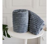 Homes & Linen Chunky Ribbed Cord Faux Fur Velvet Touch Sofa Bed Throwover Soft Touch Blanket Silver (150 X 200Cm)