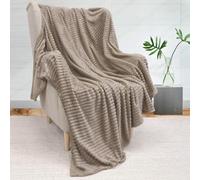 HOMES-LINEN Chunky Ribbed Cord Faux Fur Velvet Touch Thick Sofa Bed Throwover Soft touch Blanket (Beige, 200 x 240CM)