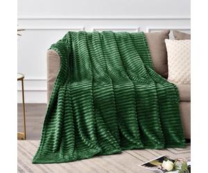 HOMES-LINEN Chunky Ribbed Cord Faux Fur Velvet Touch Thick Sofa Bed Throwover Soft touch Blanket (Green, 200 x 240CM)