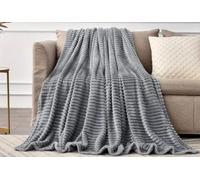 HOMES-LINEN Chunky Ribbed Cord Faux Fur Velvet Touch Thick Sofa Bed Throwover Soft touch Blanket (Silver, 150 x 200CM)
