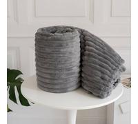 Homes-Linen Chunky Ribbed Cord Faux Fur Velvet Touch Throw Blanket 150x200cm in Charcoal | Size: 150 cm x 200 cm Homes-Linen Charcoal 150 cm x 200 cm