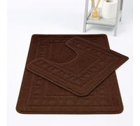 HOMES-LINEN Diem Square 2 Piece Bath Mat & Pedestal Set Non Slip Extra Absorbent Bathroom Toilet Rug Bath Mats Set (Chocolate)