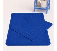 HOMES-LINEN Diem Square 2 Piece Bath Mat & Pedestal Set Non Slip Extra Absorbent Bathroom Toilet Rug Bath Mats Set (Royal Blue)