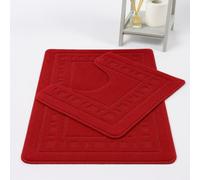 HOMES-LINEN Diem Square 2 Piece Bath Mat & Pedestal Set Non Slip Extra Absorbent Bathroom Toilet Rug Bath Mats Set (Red)