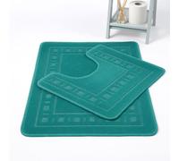 HOMES-LINEN Diem Square 2 Piece Bath Mat & Pedestal Set Non Slip Extra Absorbent Bathroom Toilet Rug Bath Mats Set (Teal)