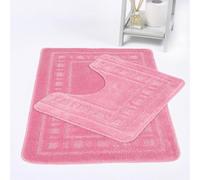 HOMES-LINEN Diem Square 2 Piece Bath Mat & Pedestal Set Non Slip Extra Absorbent Bathroom Toilet Rug Bath Mats Set (Pink)