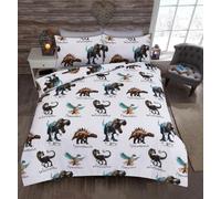 HOMES-LINEN Dinosaur Duvet Cover Set for Kids - Single & Double Bed Sizes - Polycotton Dino Bedding with T-Rex Spinosaurus Velociraptor & Pterosaur - Soft Durable Easy-Care Children’s Bed Set (Double)