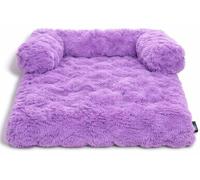 HOMES-LINEN Dog Bed Waterproof Washable Square Plush Fleece Pet Bed with Raised Bolster Sides Non-Slip Base Soft Dog Sofa Bed Cushion for Dogs & Cats (Lilac, 90X90X15CM)