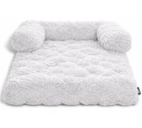 HOMES-LINEN Dog Bed Waterproof Washable Square Plush Fleece Pet Bed with Raised Bolster Sides Non-Slip Base Soft Dog Sofa Bed Cushion for Dogs & Cats (White, 75x75x13CM)