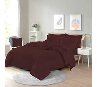 HOMES-LINEN Easy Care Poly-cotton Plain Dyed Duvet Cover Set (Chocolate, Single)