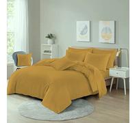 HOMES-LINEN Easy Care Poly-cotton Plain Dyed Duvet Cover Set (Mustard, Double)