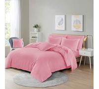 HOMES-LINEN Easy Care Poly-cotton Plain Dyed Duvet Cover Set (Pink, Single)