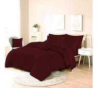 HOMES-LINEN Easy Care Poly-cotton Plain Dyed Duvet Cover Set (Wine, Single)