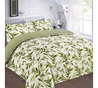 HOMES-LINEN Ellie Leaf Floral Duvet Cover Reversible Stripe Printed Duvet Bedding Set (Green, Double)