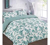 HOMES-LINEN Ellie Leaf Floral Duvet Cover Reversible Stripe Printed Duvet Bedding Set (Teal, Super King)