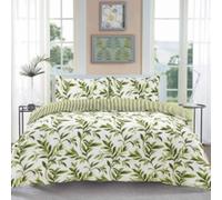 Homes-Linen Ellie Leaf Reversible Floral Duvet Cover Set Easy Care in Green | Size: Double Homes-Linen Green Double