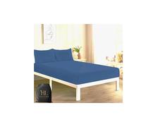 HOMES-LINEN Extra Deep 16" 40CM Fitted Sheet Polycotton Easy Care Percale Soft Breathable Durable Bed Sheet (Mid Blue, Super King)