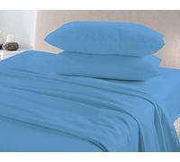 HOMES-LINEN Flannelette 100% Brushed Cotton Sheet Set Fitted Sheet Flat Sheet & Pillow Cases (Blue, King)