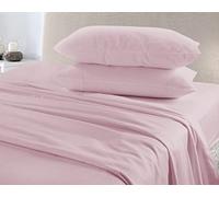 HOMES-LINEN Flannelette 100% Brushed Cotton Sheet Set Fitted Sheet Flat Sheet & Pillow Cases (Pink, Single)