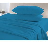 HOMES-LINEN Flannelette 100% Brushed Cotton Sheet Set Fitted Sheet Flat Sheet & Pillow Cases (Teal, King)