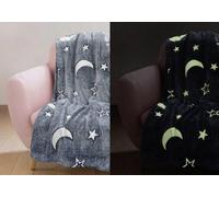 Homes & Linen Glow In The Dark Fleece Blanket Throw With Moons And Stars Pattern Super Soft Blanket For All Seasons Stars Grey, 100 X 150Cm
