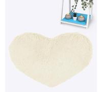 HOMES-LINEN Heart Faux Sheepskin Rug Fluffy Bedroom Carpet Shaggy Pile Non-Shed Super Soft Floor Mat (Cream, 65 cm x 65 cm)