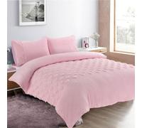 HOMES-LINEN Heart Teddy Duvet Cover Set - Super Soft Fluffy Fleece Bedding with Embossed Heart Design Warm Cosy Winter Duvet Set (Pink, Double)