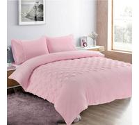Homes & Linen Hearts Teddy Fleece Pink Duvet Cover Set Super Soft Fluffy Bedding With Embossed Heart Design