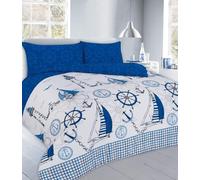 HOMES-LINEN Jake Sailor Coastal Ship Duvet Cover Set - Nautical Reversible Quilt Cover Bedding Set - Soft & Breathable - Lightweight & Durable (Blue, Super King)